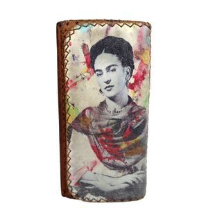 ARTISAN ALEARTE FRIDA KAHLO BROWN GENUINE LEATHER ID CARD BILL HOLDER WALLET